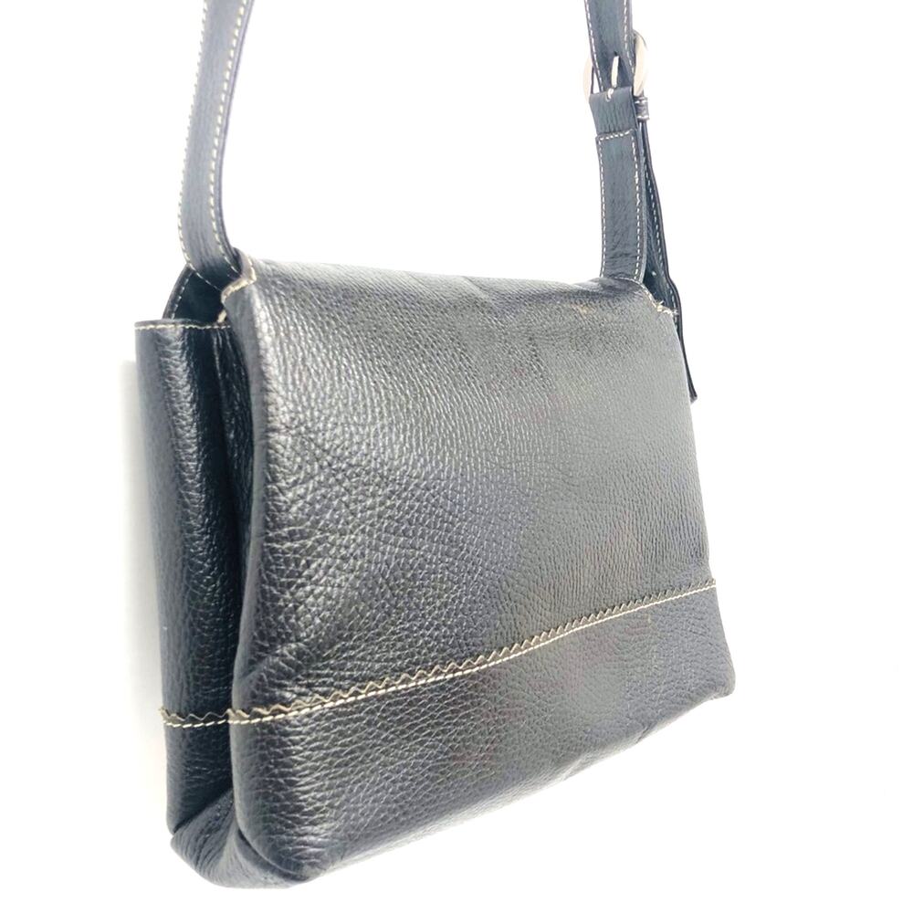 Vintage Black Shoulder Bag Embossed Logo Adjustable Strap with silvertone buckle - Picture 4 of 16